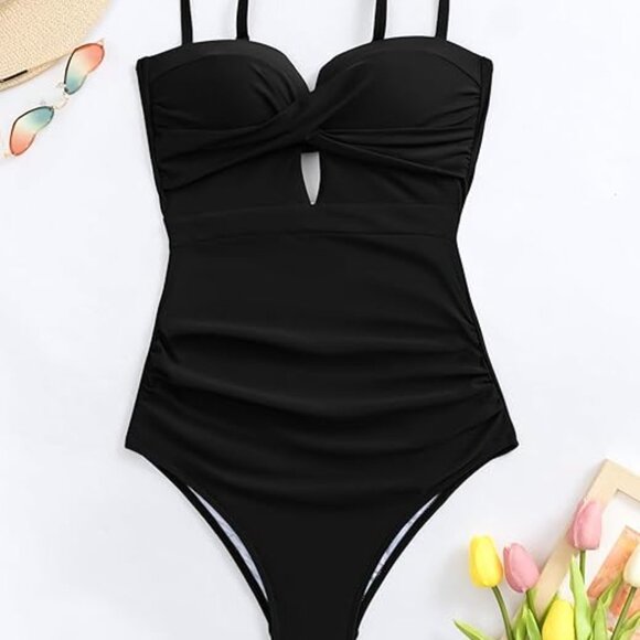 Eomenie Women's Push Up Wrap Swimsuit Medium Black - Picture 2 of 7